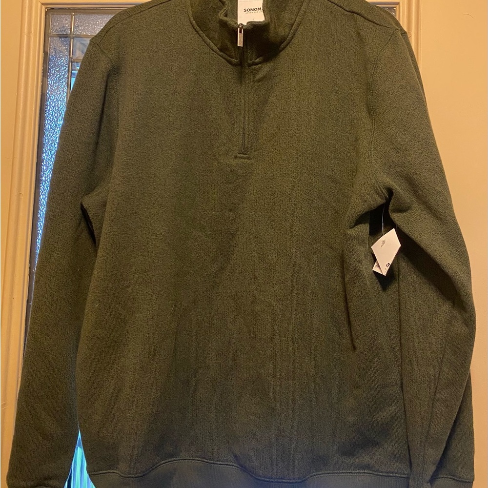 Sonoma Men's Olive Green Quarter-Zip Pullover Sweater